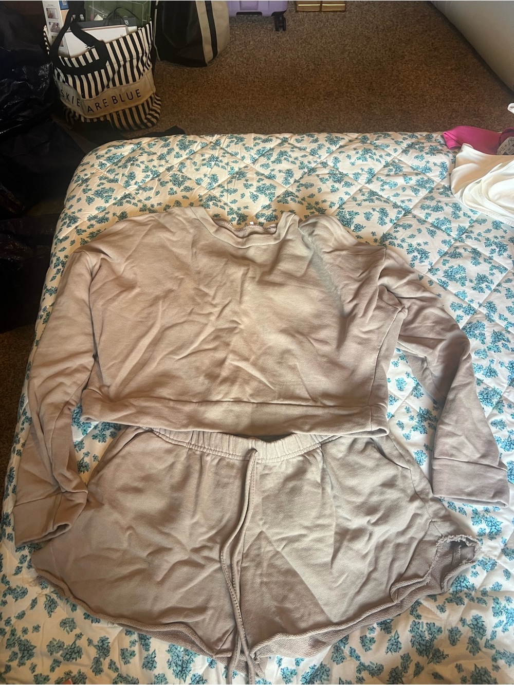 Soft Taupe Women's Lounge Set - Long Sleeve Top & Drawstring Shorts